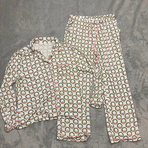 Mary Square Size Small Christmas Wreath Pajama Set White Pants Top